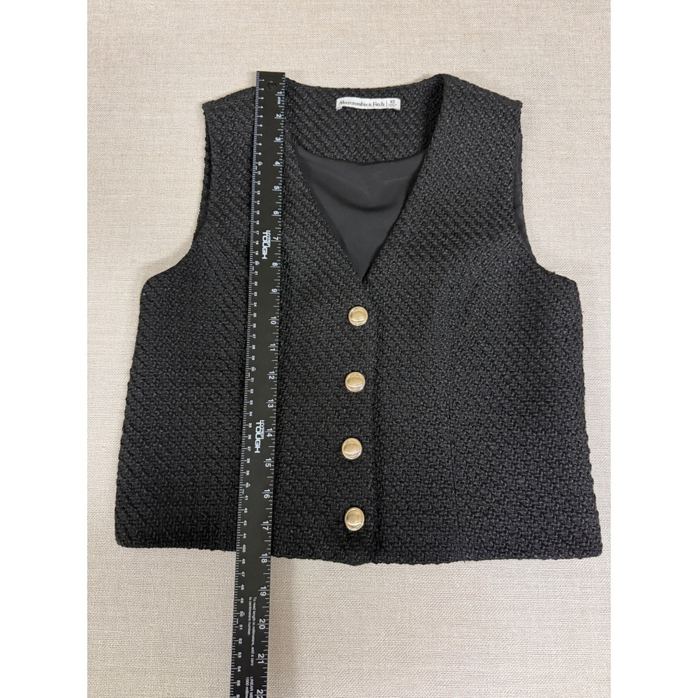 Abercrombie & Fitch Black Tweed Textured Button Up Vest Gold Buttons XS